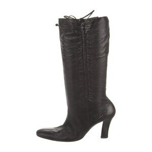 Louboutin Black Leather Knee High Heeled Boots EU 35.5